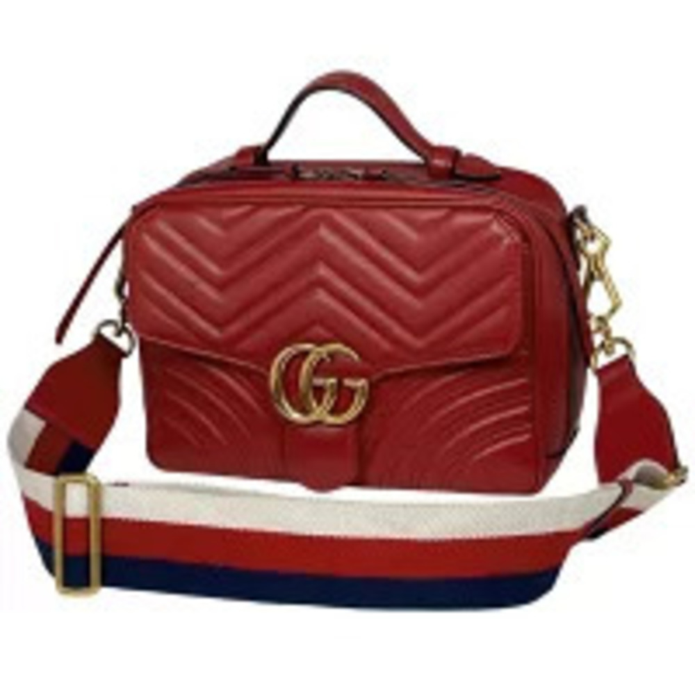 Gucci GG Marmont Shoulder Bag Double GG Sherry Web Leather Red